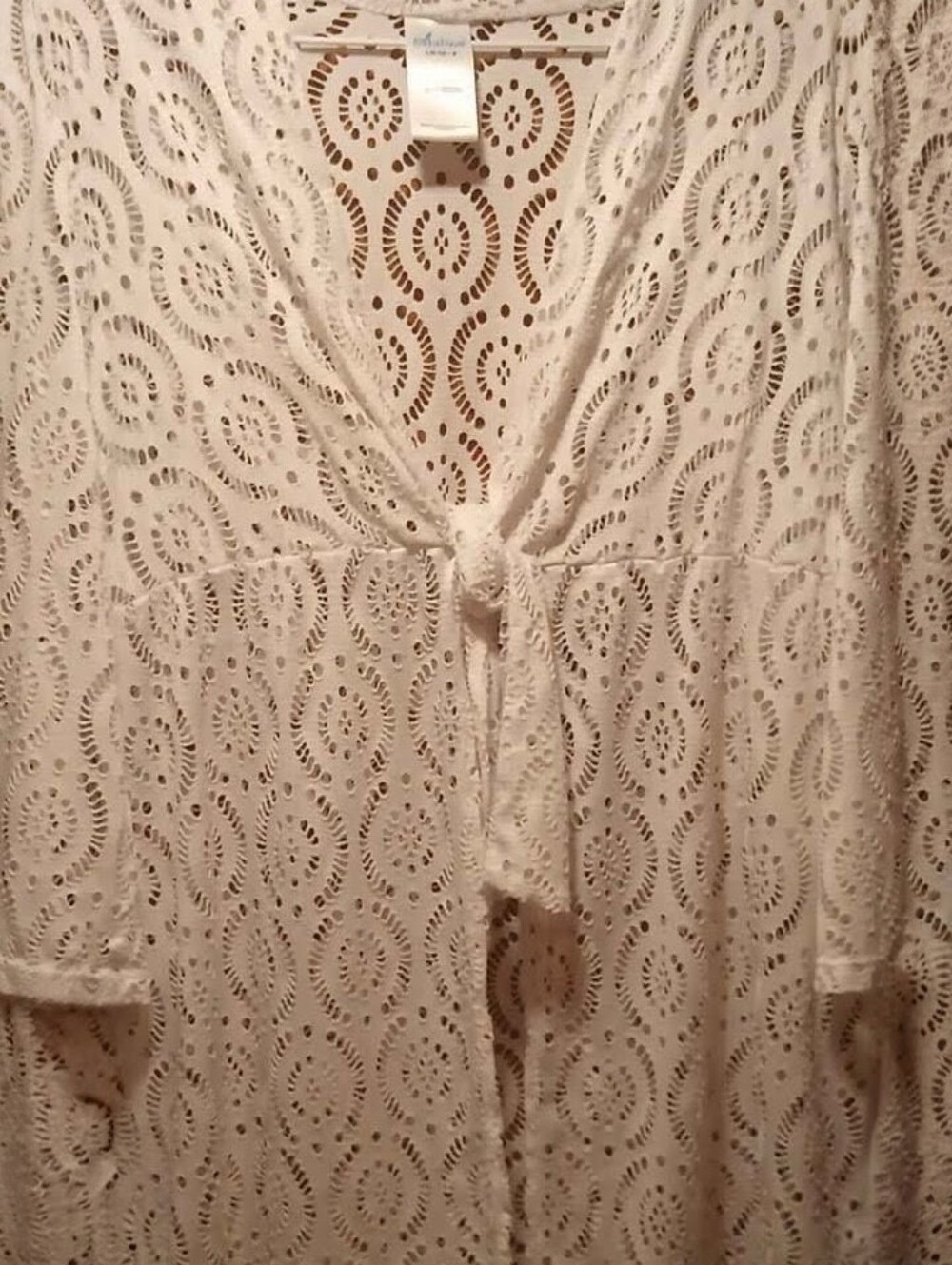 Catalina White Eyelet Tie-Front Boho Whimsy Tunic Top Or Cover Up